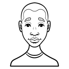 african boy. comic avatar, vector, monochrome, outline.