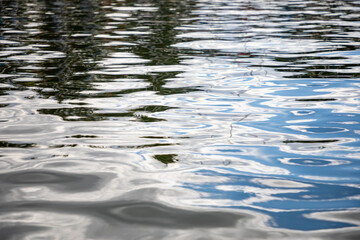 Blue, calm water surface, soft czech river, Europe