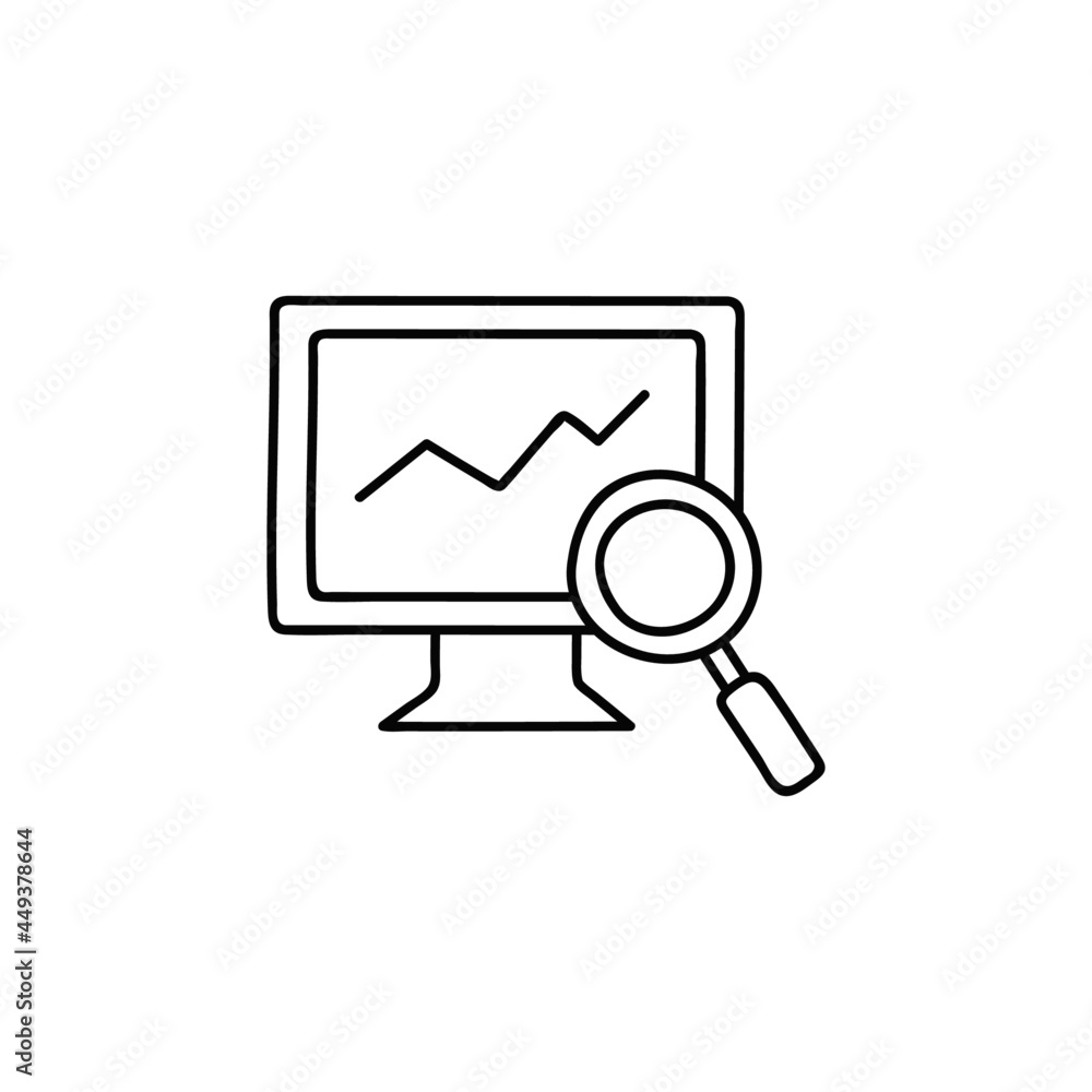 Poster business data analytics and graph icon in flat black line style, isolated on white background