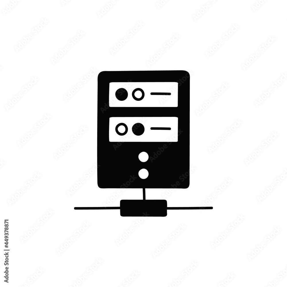 Poster computer data server icon in solid black flat shape glyph icon, isolated on white background