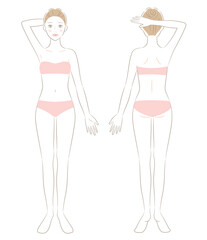 女性　美容　全身　正面と後ろ姿