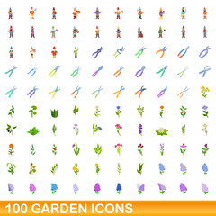 100 garden icons set. Cartoon illustration of 100 garden icons vector set isolated on white background