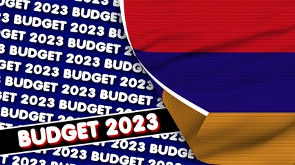 Armenia Realistic Flag with Budget 2023 Title Fabric Texture Effect 3D Illustration