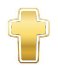 Christian cross, golden colored crucifix pendant. Isolated symbol vector illustration on white background.

