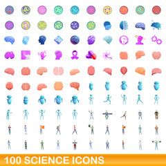 100 science icons set. Cartoon illustration of 100 science icons vector set isolated on white background