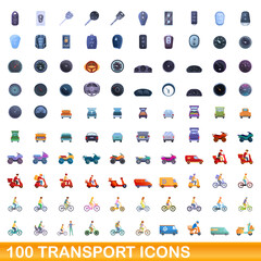 100 transport icons set. Cartoon illustration of 100 transport icons vector set isolated on white background