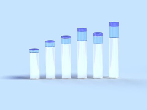 3D rendered bar diagram in different colors. Illustration for business statistics, economic analysis, or market growth. Visualization for charts and sustainable development.