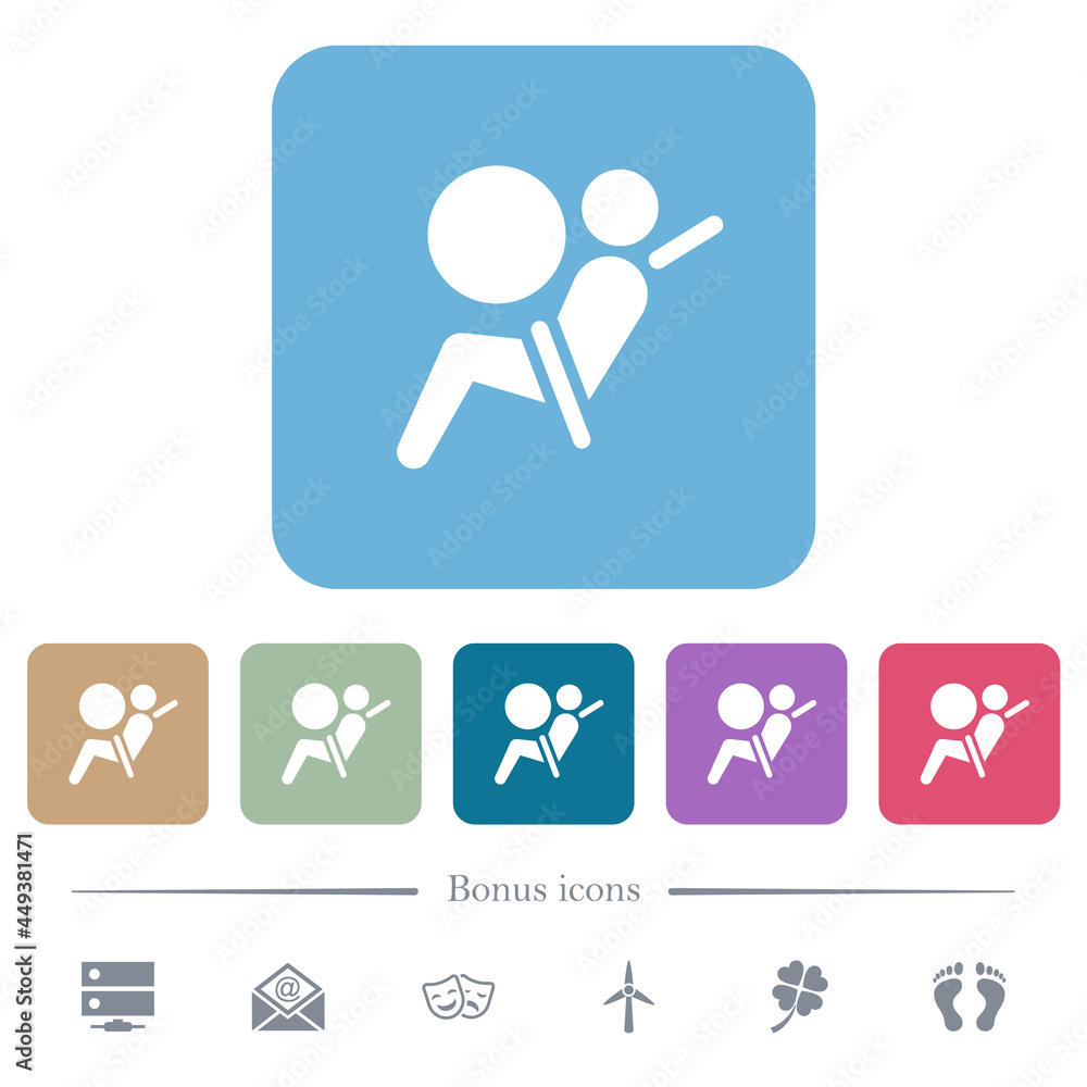 Poster air bag dashboard indicator flat icons on color rounded square backgrounds