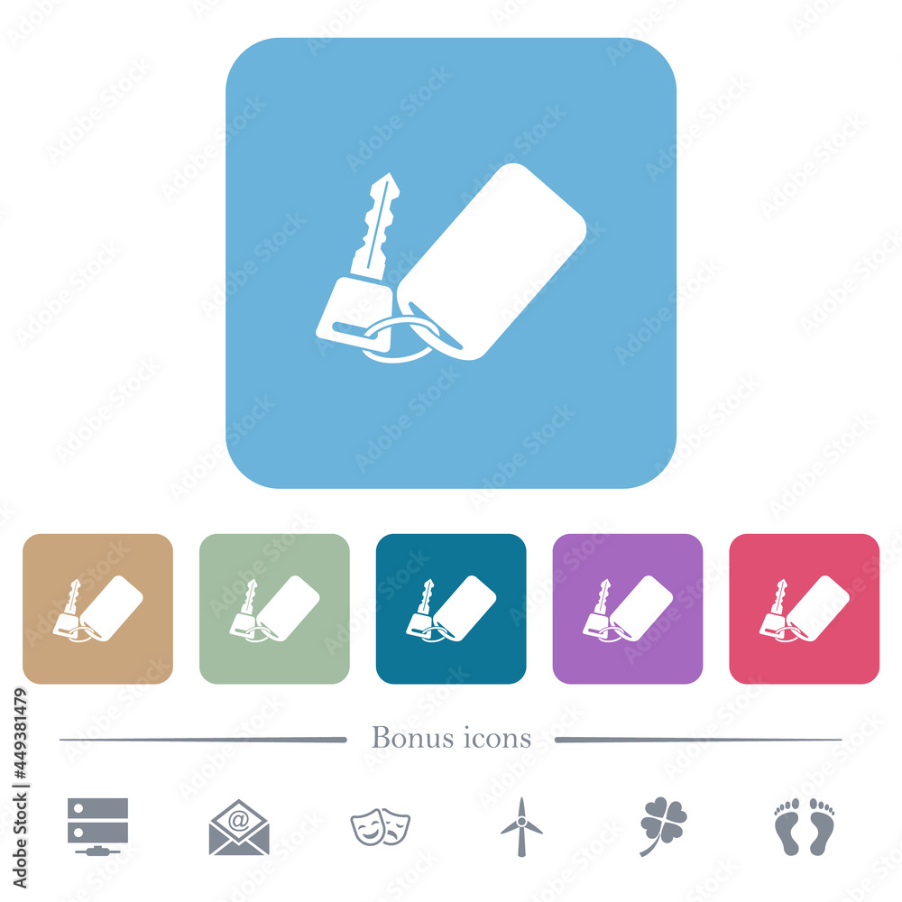 Aufkleber car key with remote control flat icons on color rounded square backgrounds
