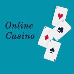 Online casino. Cards aces on a blue background.