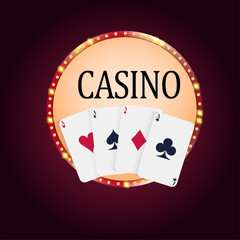 Casino. Poker. Bright shining sign with playing cards