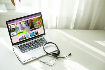 Fototapeta premium Online Shopping Website on Laptop. Easy E-commerce Website Shop by Laptop. Digital Payment gateway