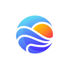 Bright abstract symbol with sun and ocean waves logo

