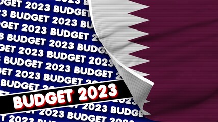 Qatar Realistic Flag with Budget 2023 Title Fabric Texture Effect 3D Illustration
