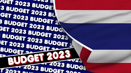 Thailand Realistic Flag with Budget 2023 Title Fabric Texture Effect 3D Illustration