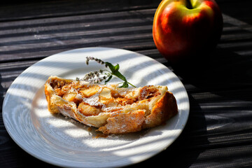 Apple strudel Apple dough pastry Dessert on a plate