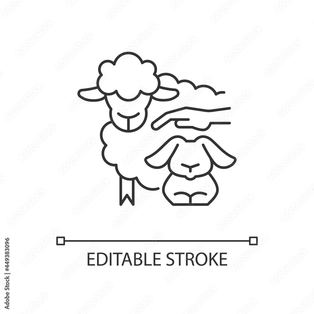 Poster petting zoo linear icon. interactive zoo for kids. persons able to touch and feed animals. thin line