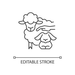 Petting zoo linear icon. Interactive zoo for kids. Persons able to touch and feed animals. Thin line customizable illustration. Contour symbol. Vector isolated outline drawing. Editable stroke