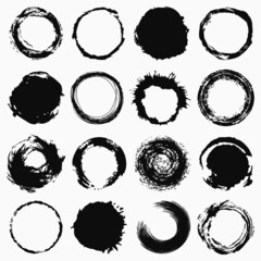 BRUSH INK GRUNGE CIRCLES VECTOR COLLECTION - obrazy, fototapety, plakaty