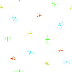 Seamless vector pattern of simple dragonfly on white background