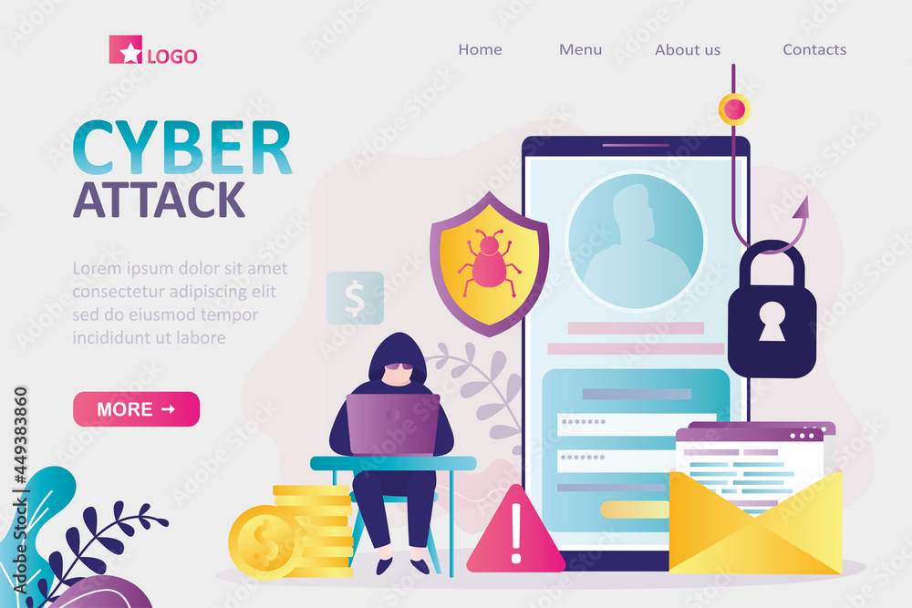 Poster hacker breaks into user accounts and injects malware. cybercriminal steals personal data, money
