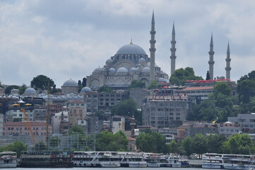 Fototapeta na wymiar Panoramic view of the mosque and residential buildings of Istanbul. July 11, 2021, Istanbul, Turkey.