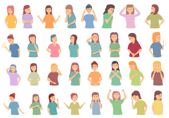 Menopause icons set cartoon vector. Female fertility. Age cycle