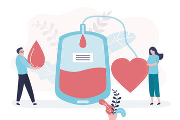 Volunteer goes to donate plasma to nurse. Concept of blood bank, charity and hematology