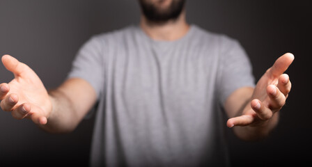 man showing his empty hand.