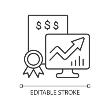 Marketable Securities Linear Icon. Money Market Instruments. Public Stock, Bond Exchange Process. Thin Line Customizable Illustration. Contour Symbol. Vector Isolated Outline Drawing. Editable Stroke