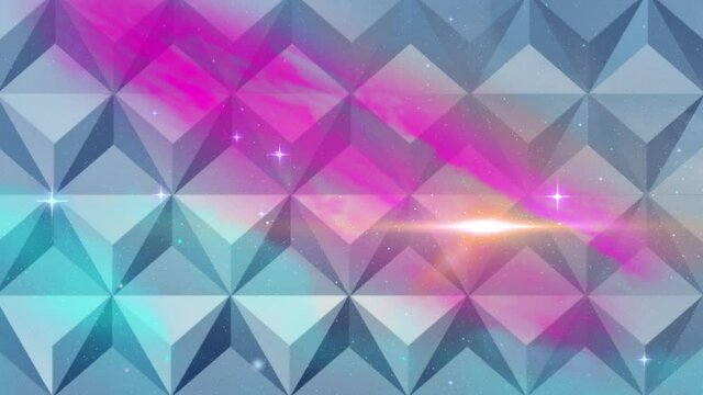 Digital animation of abstract 3d shapes on grey background against shining stars in space