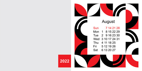 Fashionable desktop calendar template with graphic design for 2022, size 200x100mm
