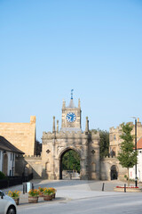Fototapeta premium Bishop, Auckland, U.K. 27 July, 2021. Bishop Auckland town hall. North of United Kingdom, popular town to visit. Beautiful old british buildings.