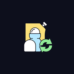 Roll on deodorant refill RGB color icon for dark theme. Cosmetic for hygiene. Eco friendly package. Isolated vector illustration on night mode background. Simple filled line drawing on black