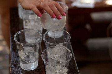Young woman at a bachelorette party makes a mojito cocktail for the company. Preparation instructions. Step 1