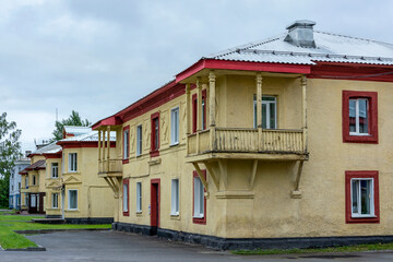 Old houses on the main street of the city of Guryevsk