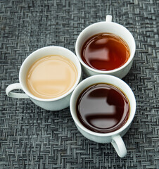 3 cups of tea: weak, strong or with milk
