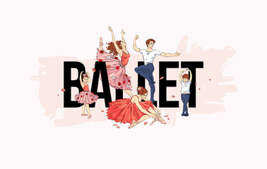 Ballet school dance studio landing web page, concept banner design template. Vector illustration of ballerinas © AM_art