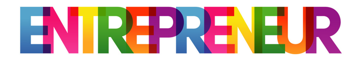 ENTREPRENEUR word vector illustration. Colored rainbow text. Vector banner. Corporate concept. Gradient Text. Transparency Letters. Vector illustration