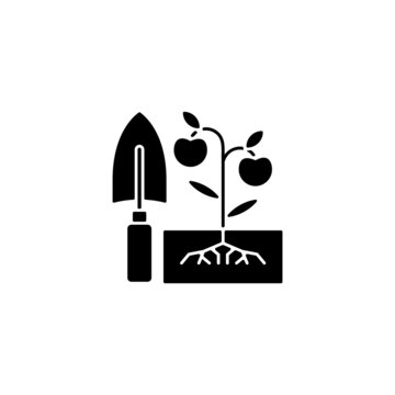 black gardening shovel and plant clip art preview