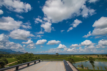 green farm sky clouds beautiful mountains good weather