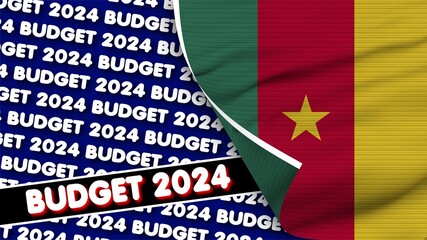 Cameroon Realistic Flag with Budget 2024 Title Fabric Texture Effect 3D Illustration