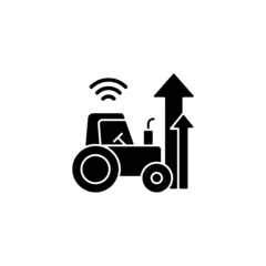 Agricultural modernization black glyph icon. technology and science in farming. Modern agriculture. Hi tech innovations. Silhouette symbol on white space. Vector isolated illustration