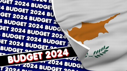 Cyprus Realistic Flag with Budget 2024 Title Fabric Texture Effect 3D Illustration