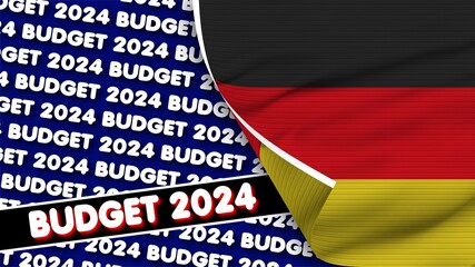 Germany Realistic Flag with Budget 2024 Title Fabric Texture Effect 3D Illustration