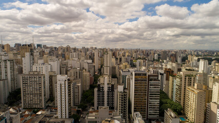 Fototapeta na wymiar Aerial view of the Jardim Paulista region. Paulista Towers and many buildings in the background