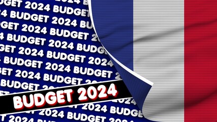 France Realistic Flag with Budget 2024 Title Fabric Texture Effect 3D Illustration
