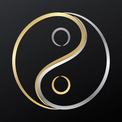 Yin Yang symbol in golden and silver colours