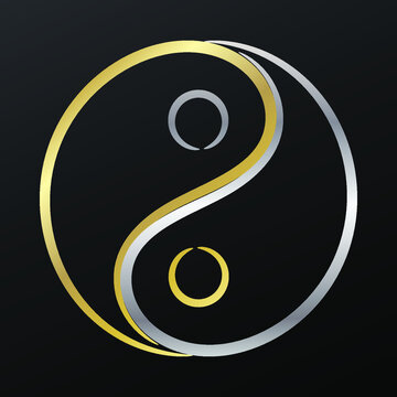 Yin Yang symbol in golden and silver colours, vector