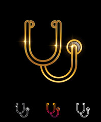 Golden Medical Device Stethoscope Vector Sign
